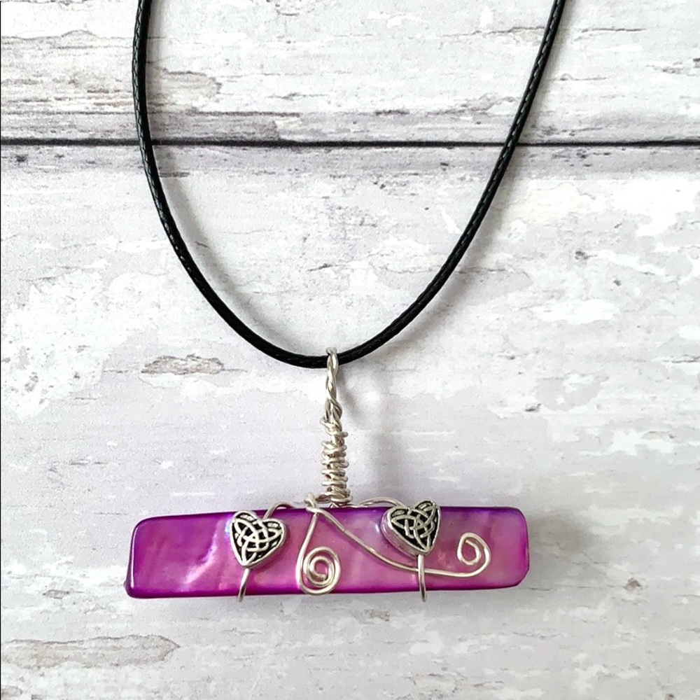 Purple Stone Silver Heart Bar Necklace Purple Black Women’s Girls NEW